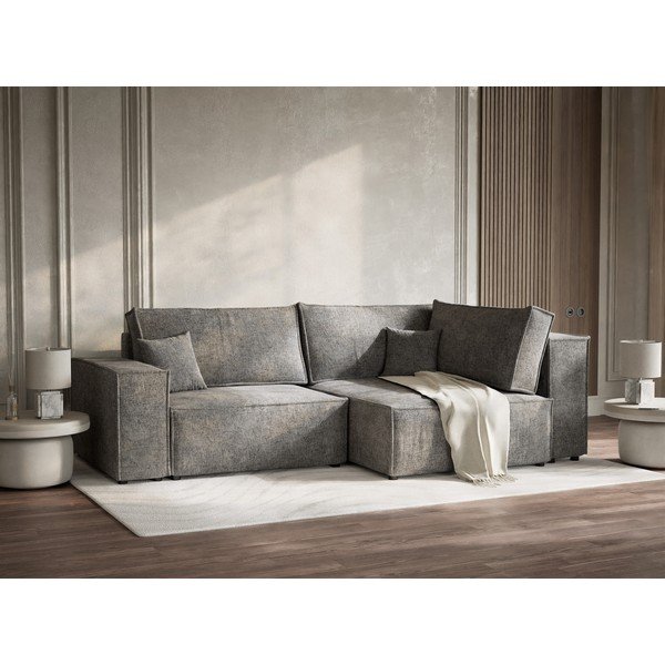 Divano angolare grigio allungabile/con contenitore (con penisola a destra/a L) con rivestimento in ciniglia Tonga – Maison de Rêve-image-4