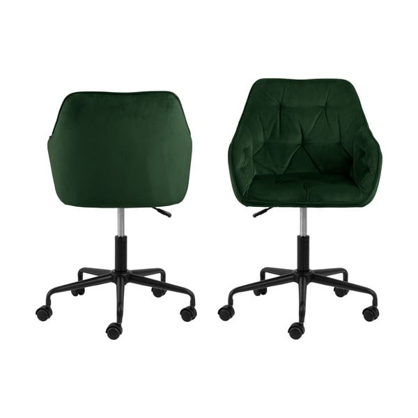 Sedia da ufficio verde con superficie in velluto Brooke - Actona-image-4