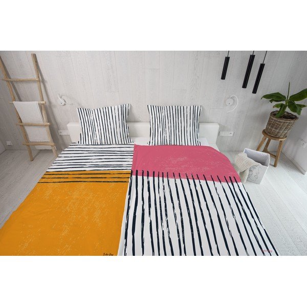 Biancheria da letto singola in cotone sateen 140x200 cm Black Stripes in Colors - Butter Kings-image-1