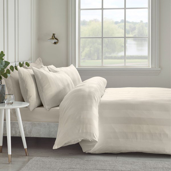 Set copripiumino e federa color crema in raso di seta per letto singolo 135x200 cm So Soft Satin Stripe – Catherine Lansfield-image-1