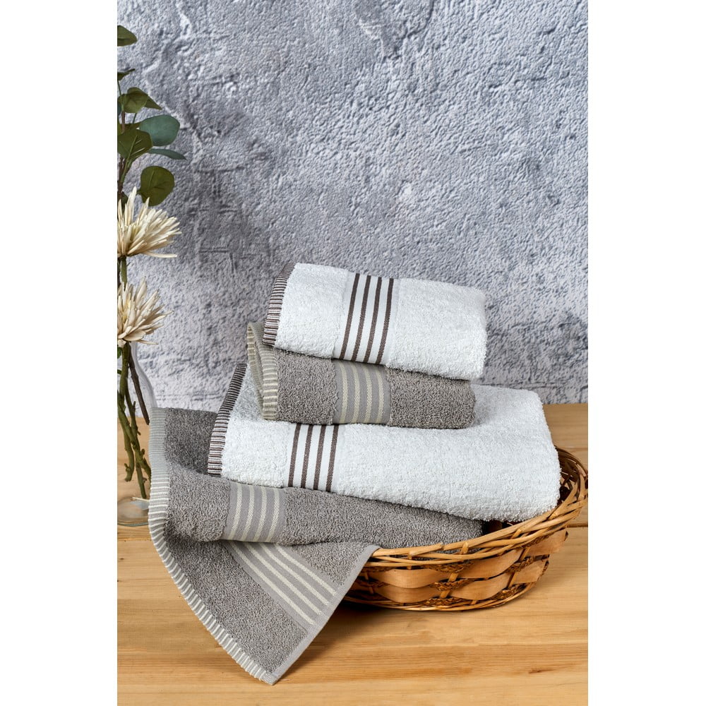 Set di asciugamani per viso e corpo color crema e grigio tortora in cotone 4 pz – Mila Home | Asciugamani