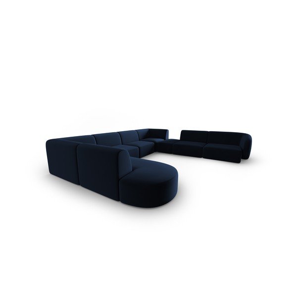 Divano angolare blu (con penisola a destra/a U) con rivestimento in velluto Paolo – Milo Casa-image-2