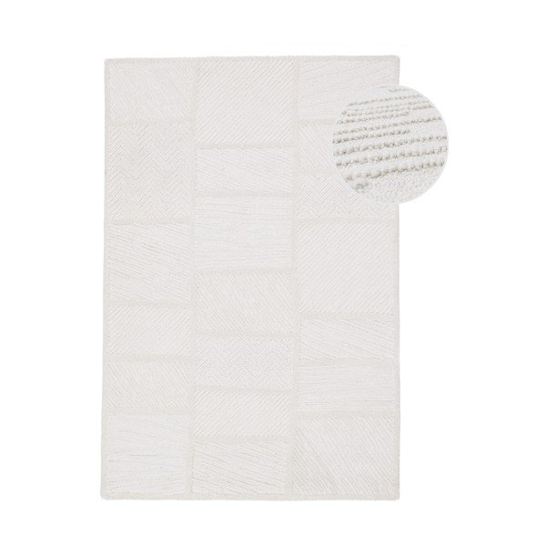 Tappeto bianco in misto lana tessuto a mano 140x200 cm Sculptured Blocks – Flair Rugs