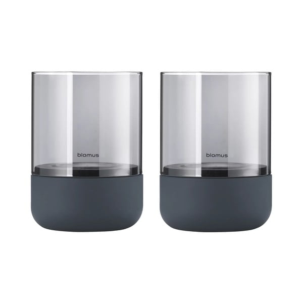 Set di 2 candelieri in vetro grigio con base in cemento Calma - Blomus