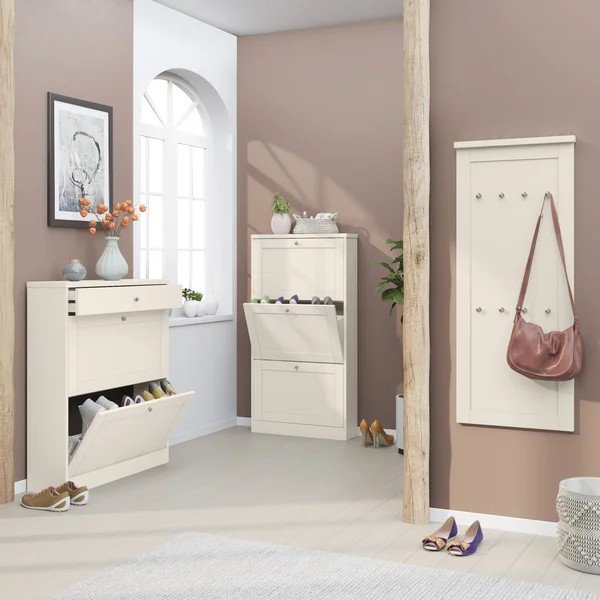Scarpiera beige opaca con ante ribaltabili 90x103x25 cm Heide – Støraa-image-2