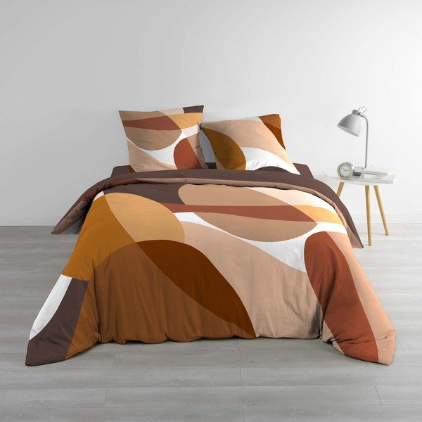 Set copripiumino e federa marrone in cotone per letto matrimoniale 3 pezzi 200x200 cm Boogie – douceur d'intérieur-image-1