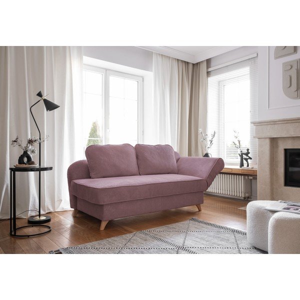Chaise longue rosa polveroso (con penisola a destra) con rivestimento in velluto a coste Chic Charlotte – Miuform-image-1