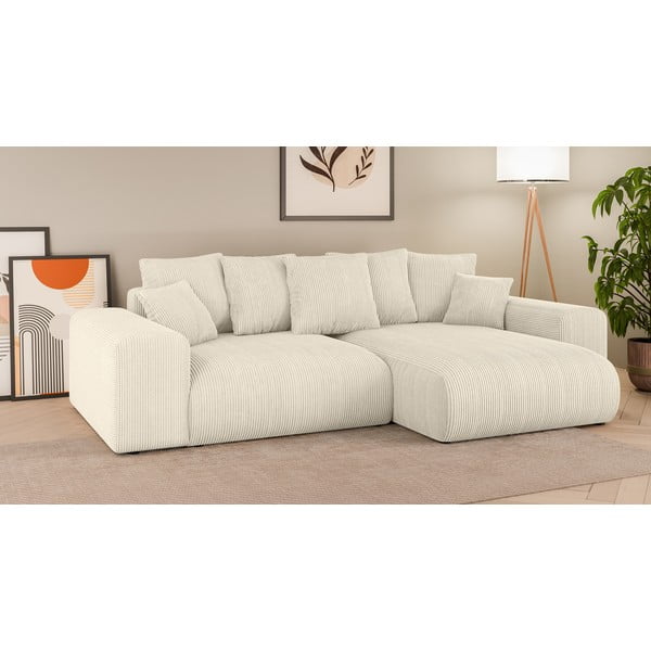 Divano angolare color crema allungabile/con contenitore (con composizione variabile) con rivestimento in velluto a coste Luma – Ropez-image-1