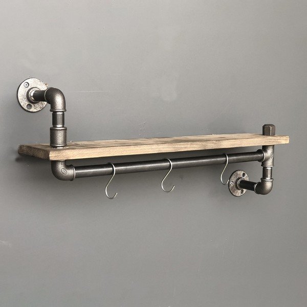 Scaffale in legno con appendino Raf Pipe - Evila Originals-image-3