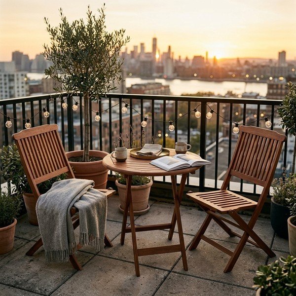 Set di 2 sedie da balcone e tavolo in legno di eucalipto Praga - Garden Pleasure-image-1