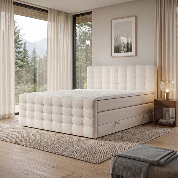 Letto boxspring color crema con contenitore 160x200 cm Blend – Maison de Rêve-image-1