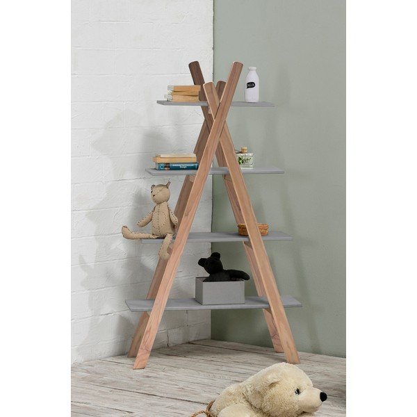 Libreria per bambini con ripiani grigi e struttura in legno di pino Elisa - Marckeric-image-1