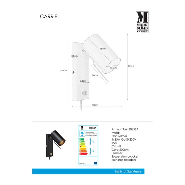 Lampada da parete nera Carrie - Markslöjd-image-1
