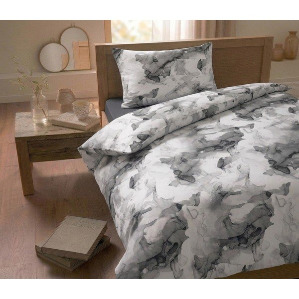 Set copripiumino e federa grigio in raso di cotone per letto singolo 140x200 cm Deluxe Minerals – My House-image-1