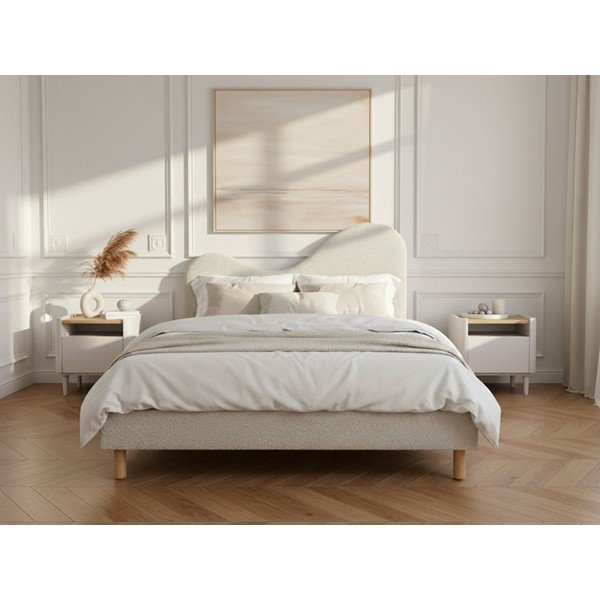 Letto matrimoniale imbottito beige imbottito con rete inclusa 160x200 cm Celina – Bobochic Paris-image-2