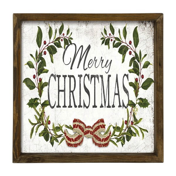 Quadro in cornice di legno di pino Foglia di Natale, 34 x 34 cm - Wallity