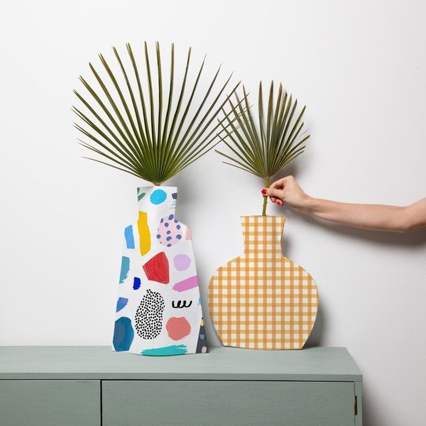 Set di 2 vasi da fiori in tessuto Yellow Vichy - Really Nice Things-image-1