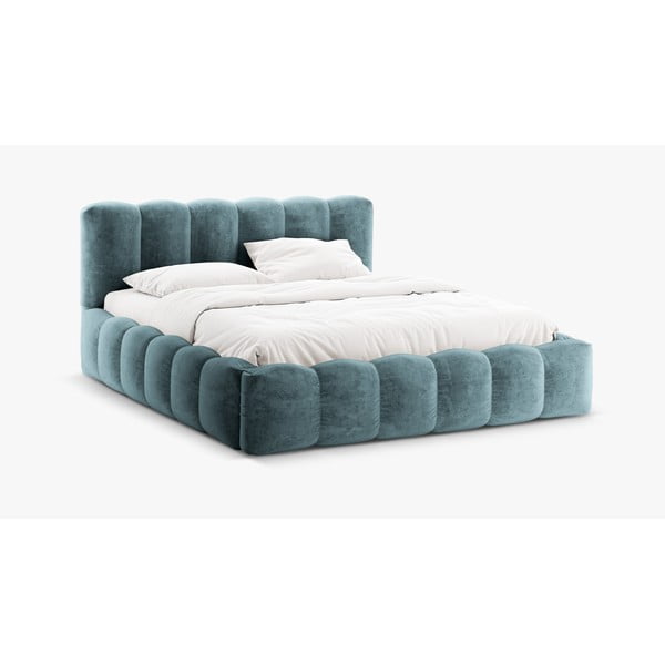 Letto matrimoniale imbottito blu con contenitore e griglia 200x200 cm Lupine - Micadoni Home