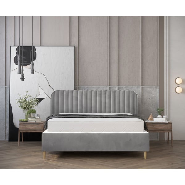 Letto matrimoniale imbottito grigio con spazio contenitivo e rete 160x200 cm Noto - Maison de Rêve-image-4