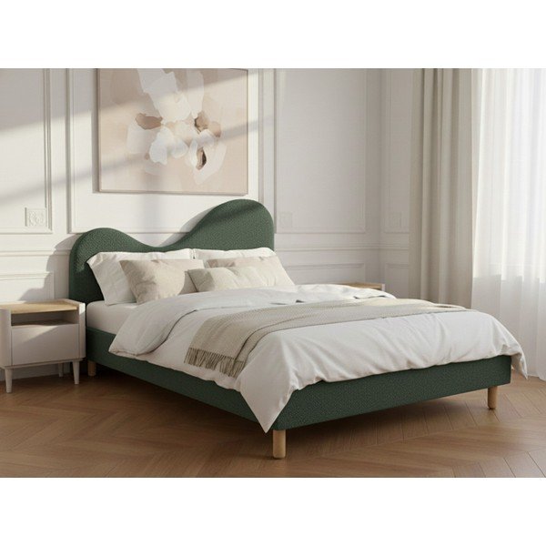 Letto matrimoniale imbottito verde imbottito con rete inclusa 180x200 cm Celina – Bobochic Paris-image-1