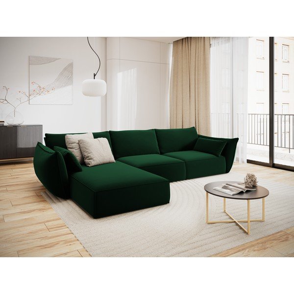 Divano angolare verde scuro (con penisola a sinistra/con chaise lounge) con rivestimento in velluto Vanda – Mazzini Sofas-image-1