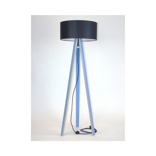 Lampada da terra blu con paralume nero e cavo nero Wanda - Ragaba