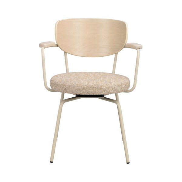 Sedia da pranzo beige/color crema in metallo con braccioli Merrick – Rowico-image-4