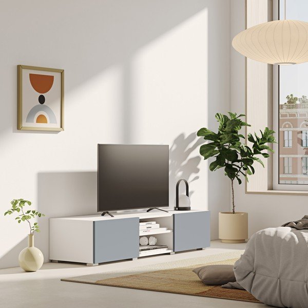 Tavolo TV grigio e bianco 140x31 cm Podium - TemaHome-image-1