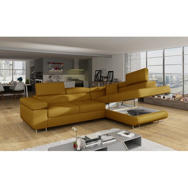 Divano angolare giallo allungabile/con contenitore (con penisola a destra/a L) Anton – ELTAP-image-4