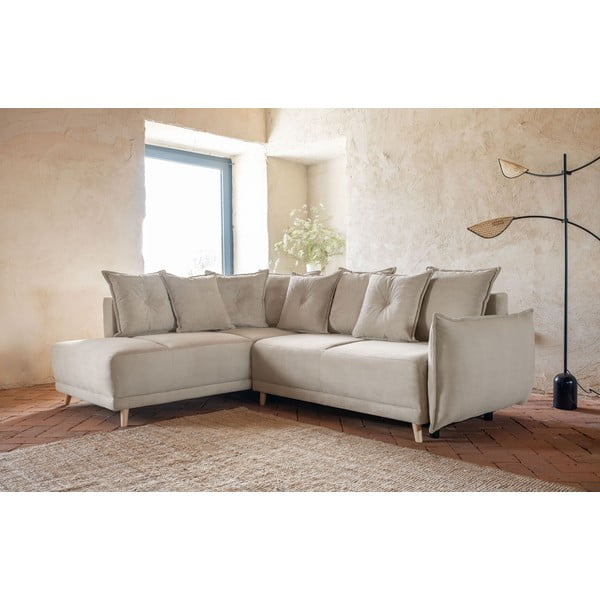 Divano letto in velluto a coste beige (angolo sinistro) Lazy Lukka - Miuform-image-3
