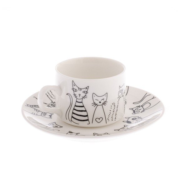 Keramický hrnek s podšálkem Dakls Cats, 150 ml