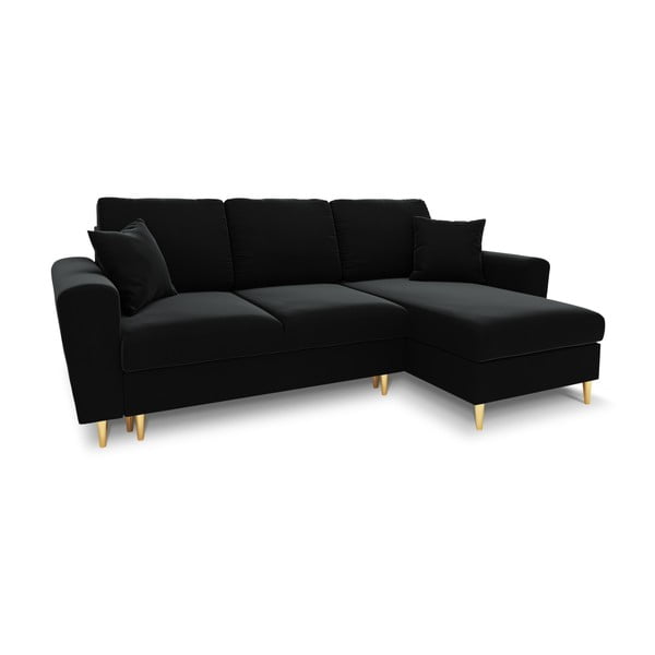Divano angolare nero allungabile e con contenitore con rivestimento in velluto Kyoto – Cosmopolitan Design