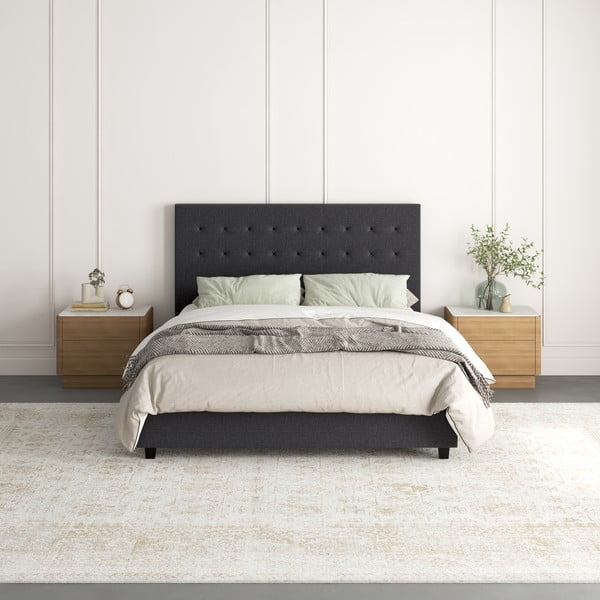 Letto matrimoniale imbottito grigio scuro 140x200 cm Emily - Støraa-image-3