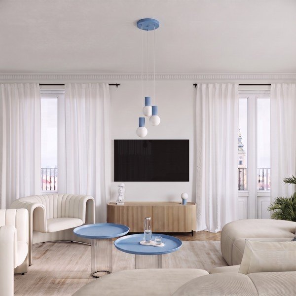 Lampadario azzurro in vetro opale ø 12 cm Orbital – Sollux-image-4