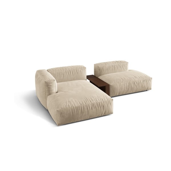 Divano angolare componibile beige (con penisola a sinistra/con chaise lounge) con rivestimento in velluto Martina – Micadoni -image-3