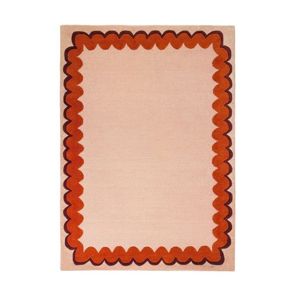 Tappeto arancione/di colore naturale in lana tessuto a mano 140x200 cm Wiggle Wool – Flair Rugs