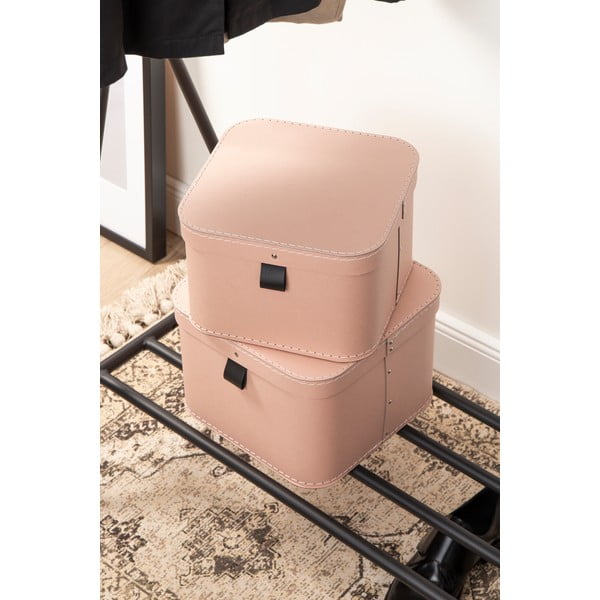 Scatole in set con coperchio rosa in cartone 2 pz 28,5x28,5x19,5 cm Ludvig Paper Laminate – Bigso-image-3