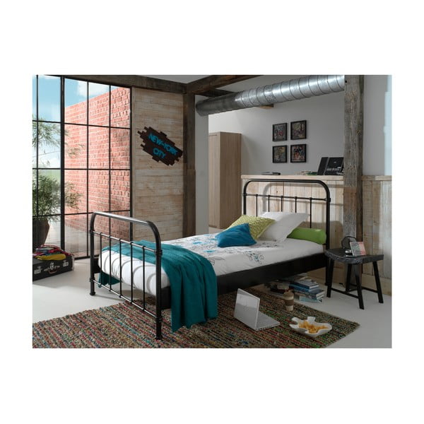 Letto per bambini in metallo nero, 120 x 200 cm New York - Vipack-image-2