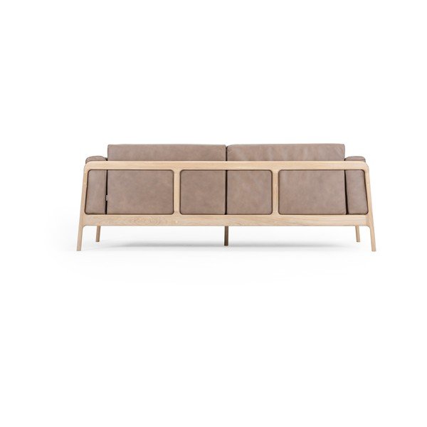 Divano in pelle di bufalo marrone chiaro con struttura in rovere massiccio , 210 cm Fawn - Gazzda-image-4