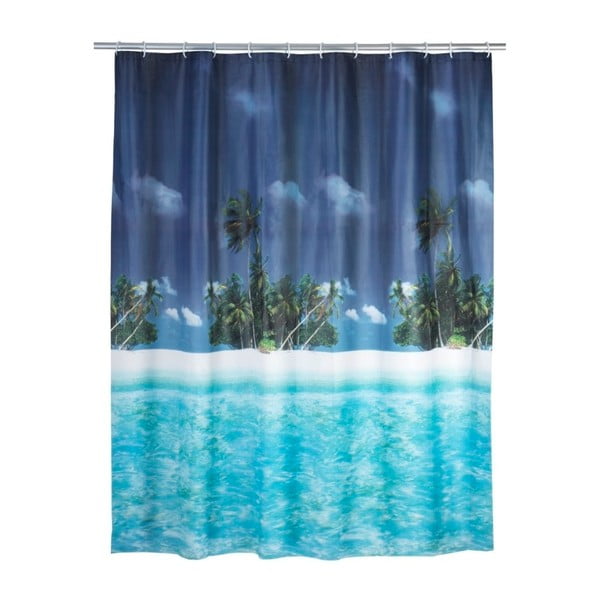 Tenda da doccia blu Dreamy Beach, 180 x 200 cm Palm - Wenko