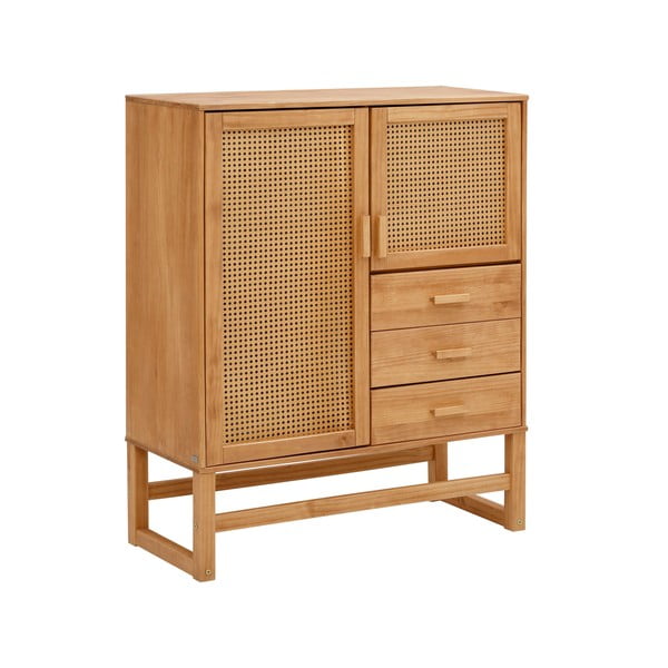 Cassettiera in legno di pino con ante in rattan , larghezza 90 cm Jolene - Støraa-image-2