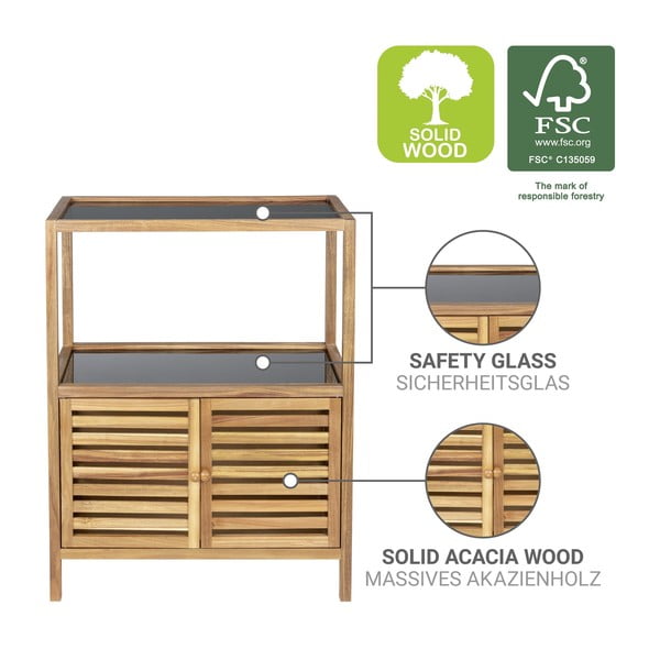 Mobile per bagno nero/di colore naturale in acacia massiccia basso 67,5x86 cm Fondi – Wenko-image-4