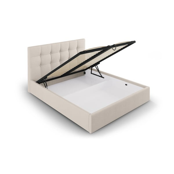Letto matrimoniale imbottito beige con contenitore con griglia 160x200 cm Nerin - Mazzini Beds-image-3