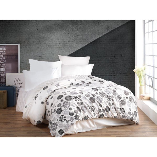 Lenzuolo matrimoniale in cotone Renforcé bianco e nero 200x220 cm Asir - Mijolnir