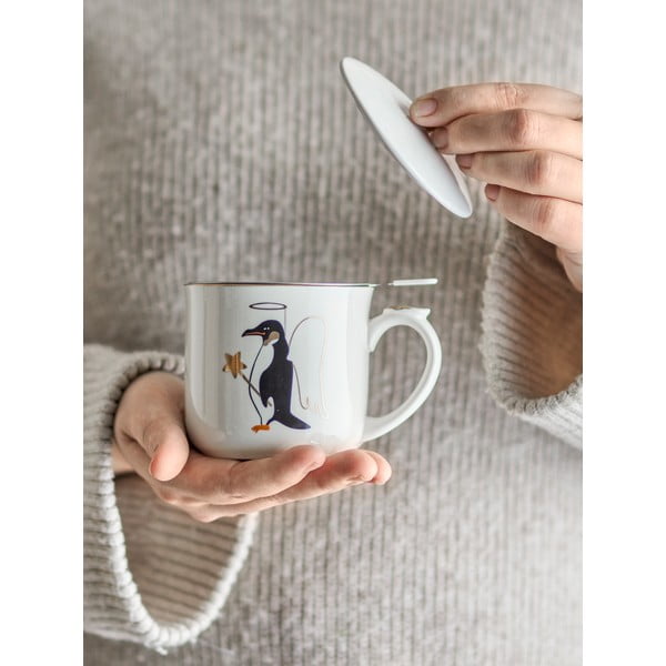 Tazza color crema in gres a tema natalizio con filtro 300 ml Valentin – Bloomingville-image-1