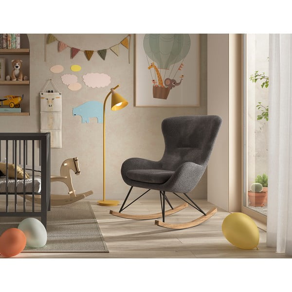 Sedia a dondolo grigia in tessuto bouclé ROCKY - Vipack-image-1