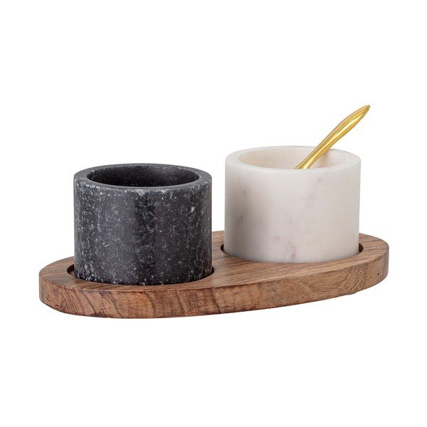 Set di saliere e pepiere in marmo con vassoio e cucchiaio in legno Florio - Bloomingville-image-1