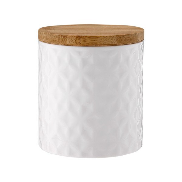 Bílá porcelánová dóza s bambusovým víkem Ladelle Halo Flower, výška 12 cm