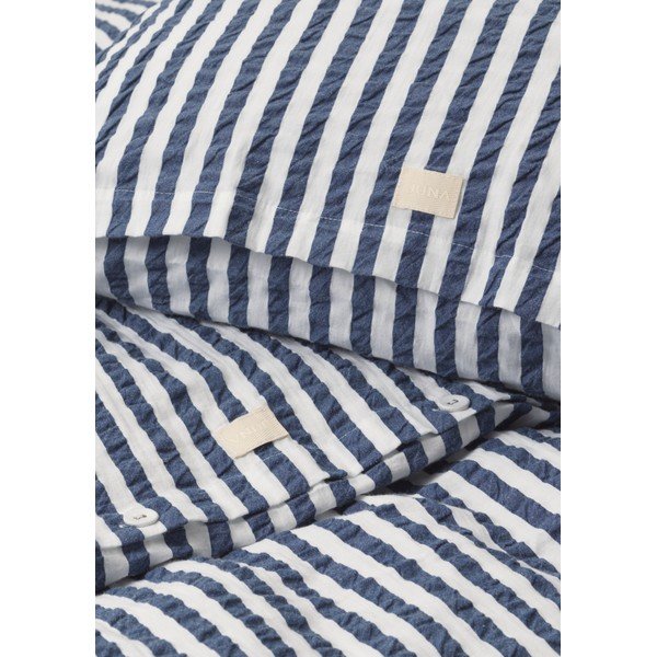 Biancheria da letto in crêpe esteso bianco e blu scuro per letto matrimoniale 200x220 cm Bæk&Bølge - JUNA-image-3