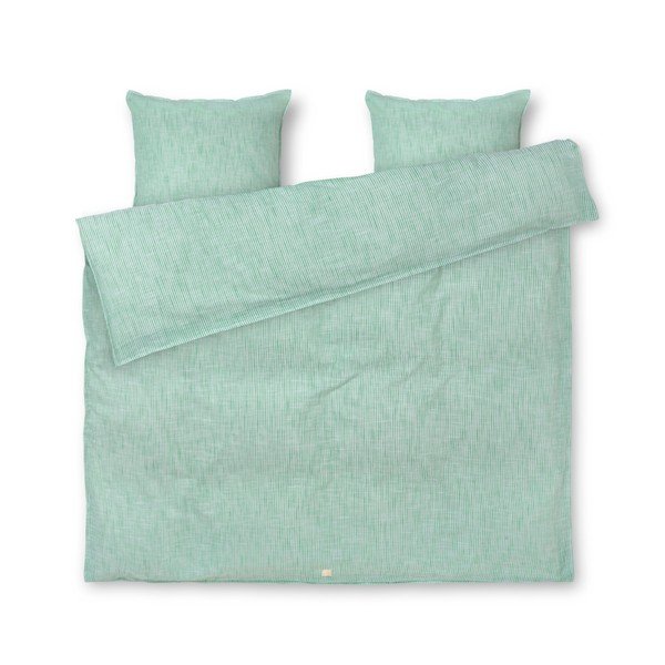Biancheria da letto matrimoniale in cotone biologico bianco e verde 200x220 cm Monochrome Lines - JUNA